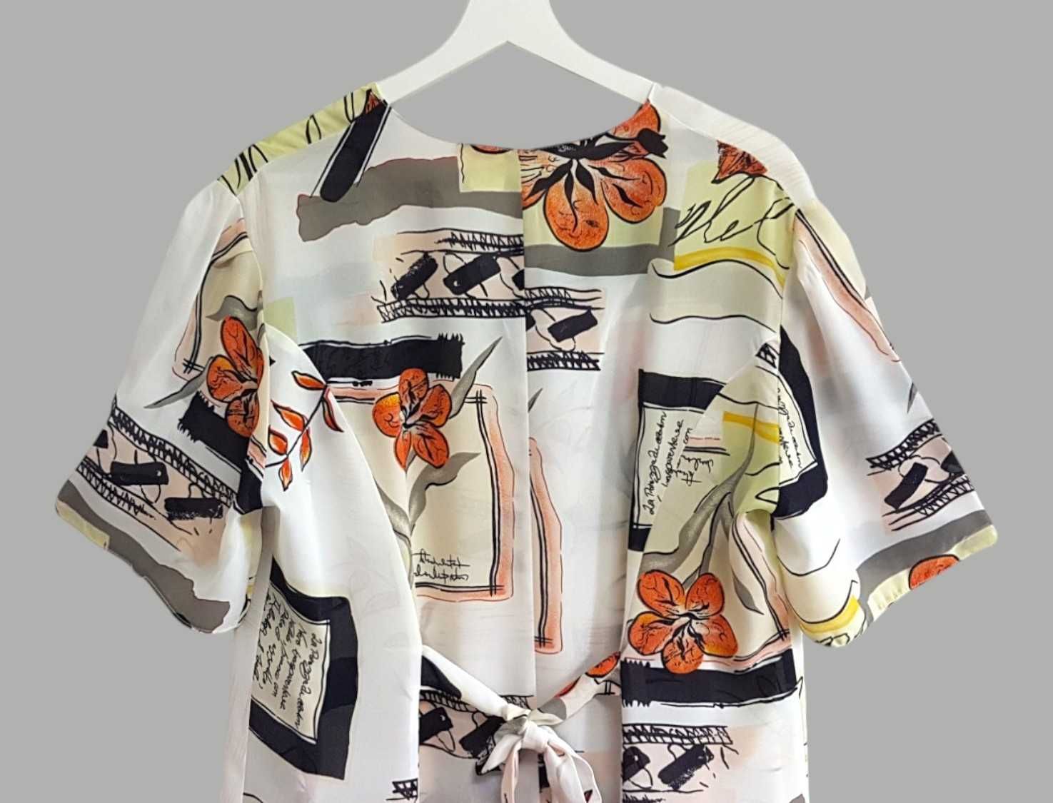 Damska sukienka ecru w kwiaty z krótkim rękawem Image 42/XL