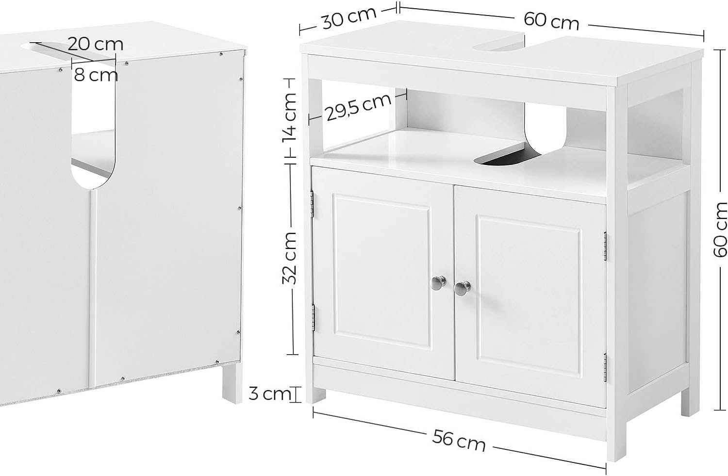 szafka łazienkowa z 2 drzwiami, otwarta komora, 60 x 30 x 60 cm