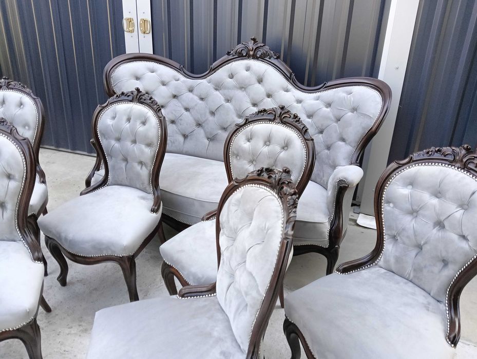 Wypoczynek z fotelami antyk ludwik po renowacji