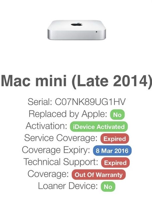 Apple Mac Mini a1347 late 2014
