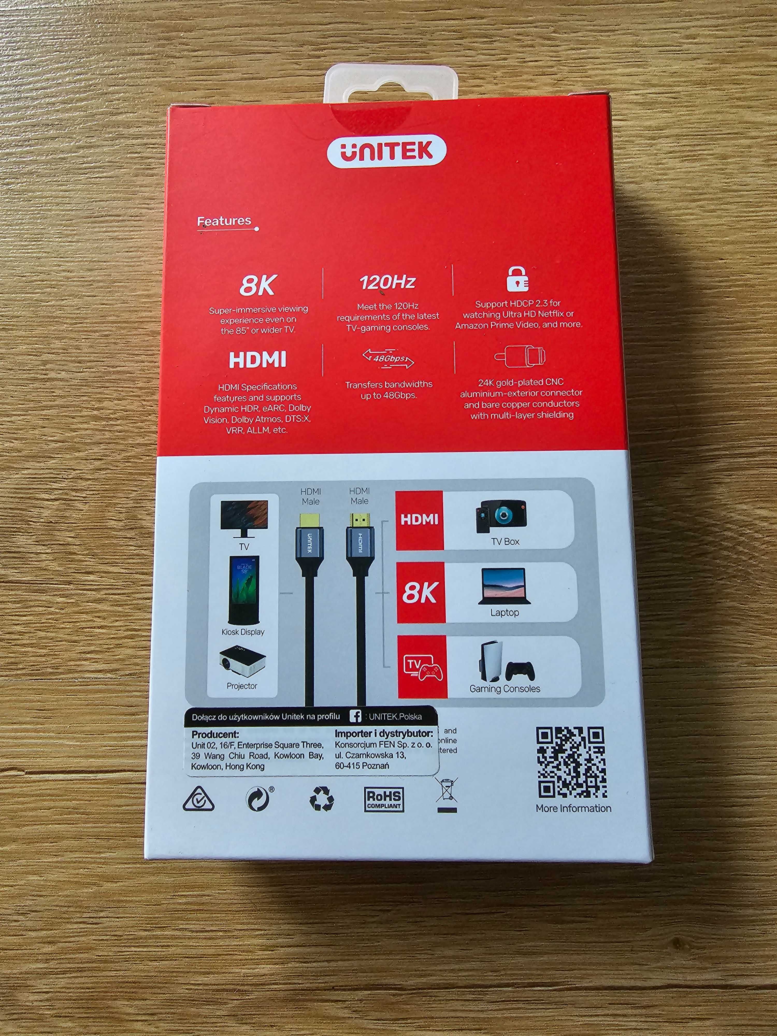 UNITEK kabel HDMI 8k 120Hz - 1,5m  nowy