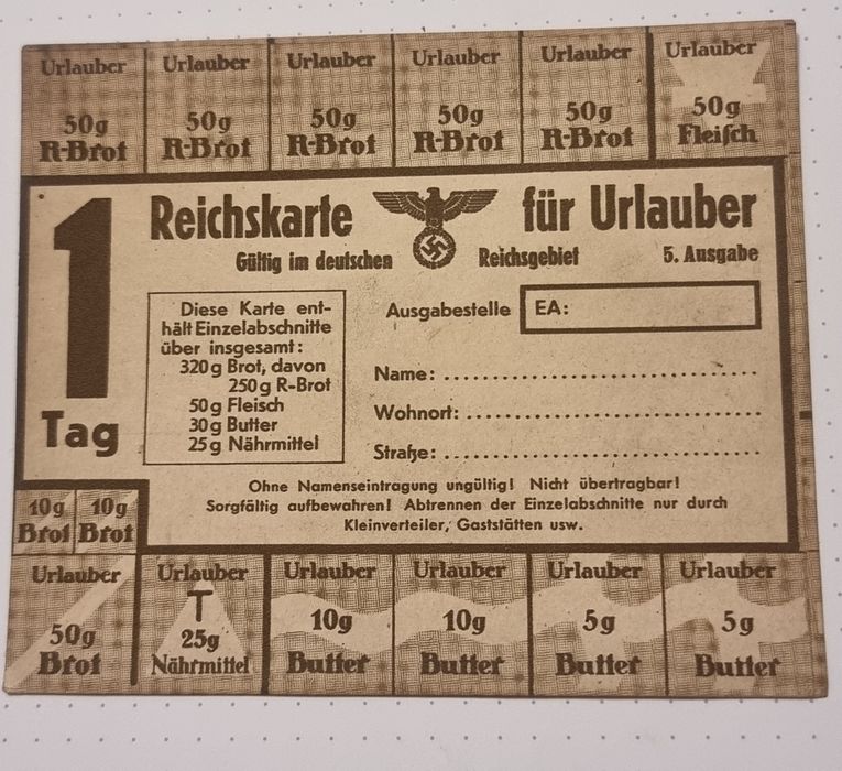 Kartka żywnościowa Wehrmacht 3 Rzesza