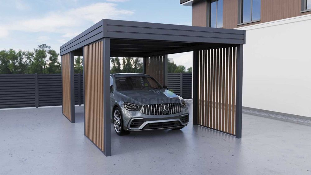 Wiata garażowa na 1 auto 3x6 Złoty Dąb Horyzontal  (zaprojektuj w 3D)