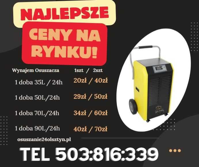 Wynajem osuszaczy Olsztyn |od 20zł/24h |Zalania, Remont, tynki FV