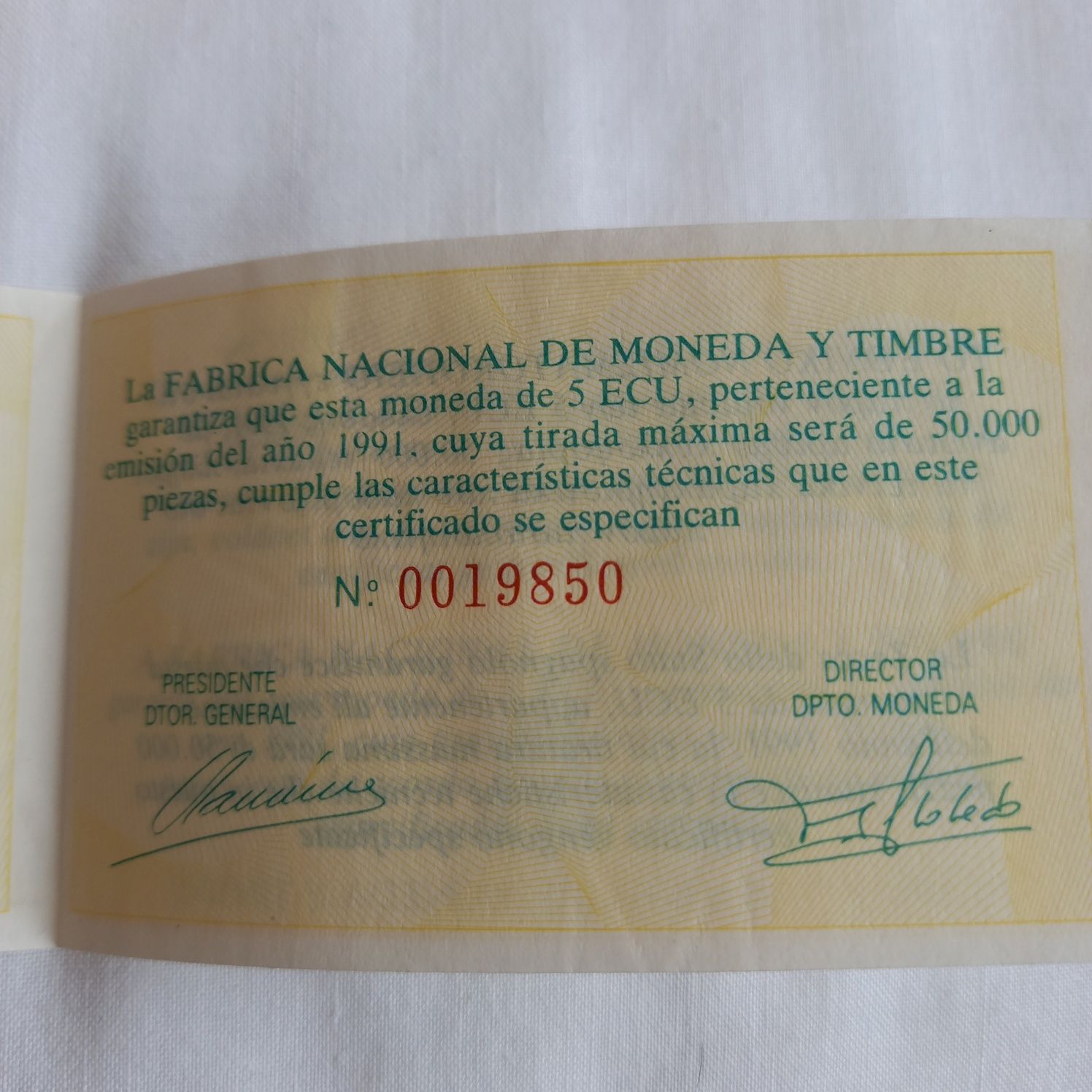 Срібна монета 5 екю Іспанія 1991 року