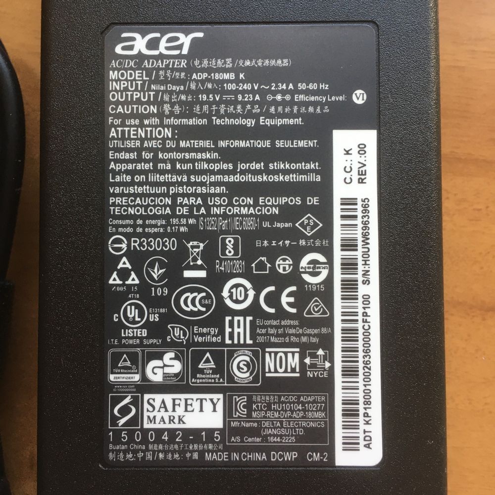 Блок Питания Acer Nitro Predator Helios 19V 7.1A 9.23A 11.8A 180W 230W