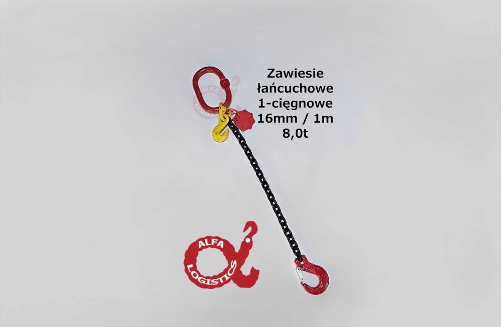 Zawiesie łańcuchowe 1-cięgnowe 16mm 1m; klasa 8; 8,0t
