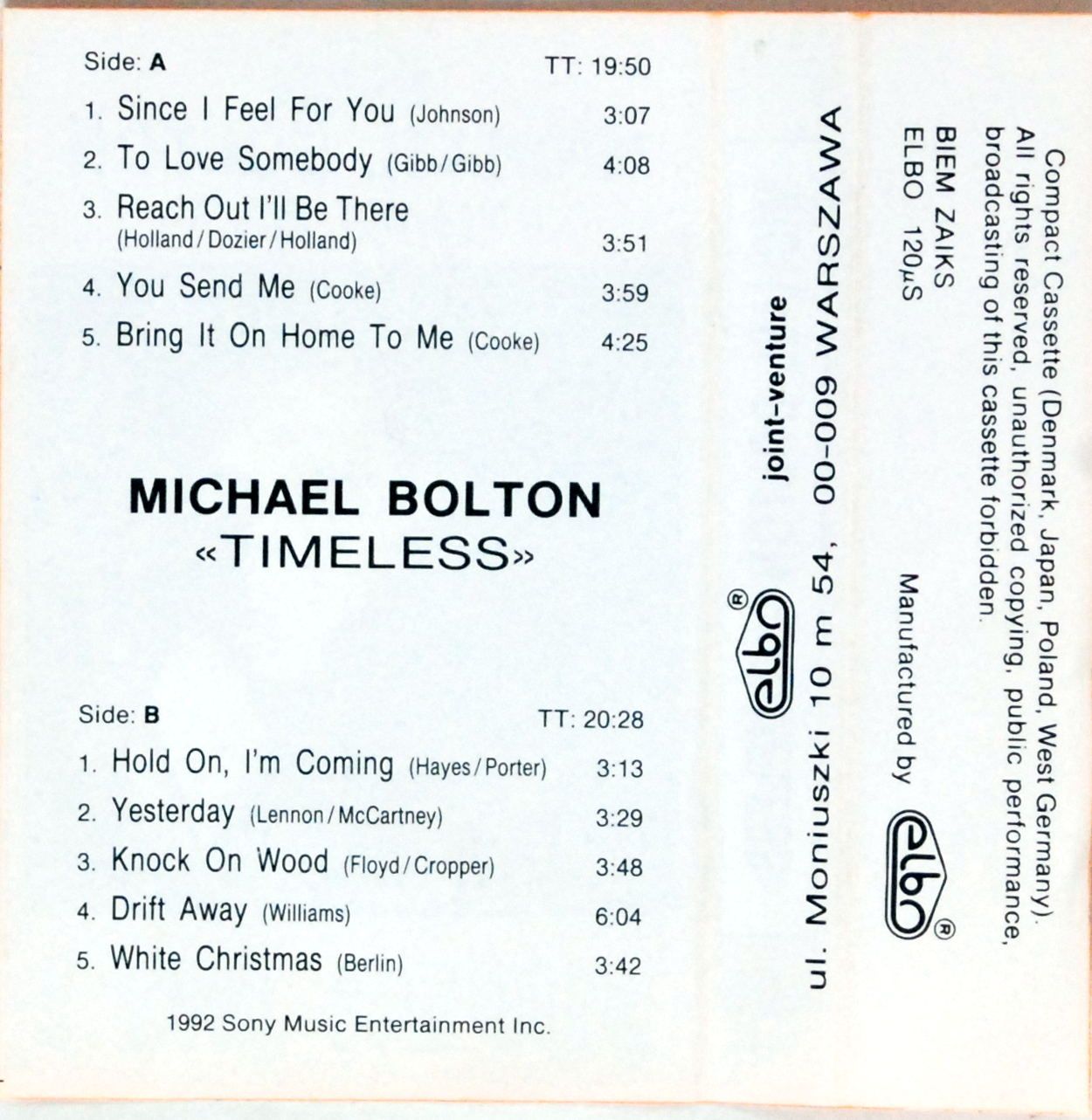 Michael Bolton - Timeless (kaseta) BDB