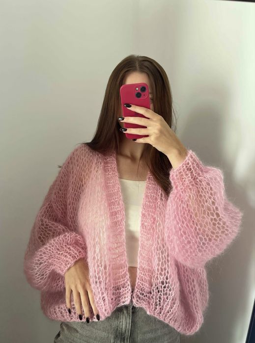 Рожевий мохеровий светр кардиган зефірка павутинка хмаринка ручна робо