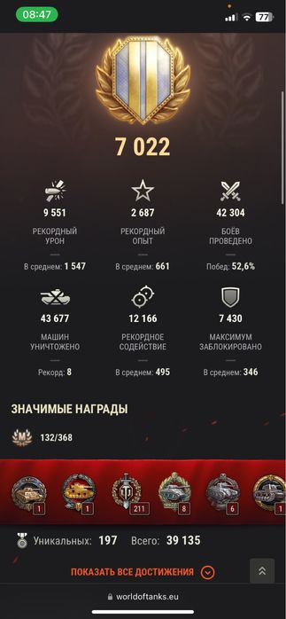 Продам акаунт World oa tanks