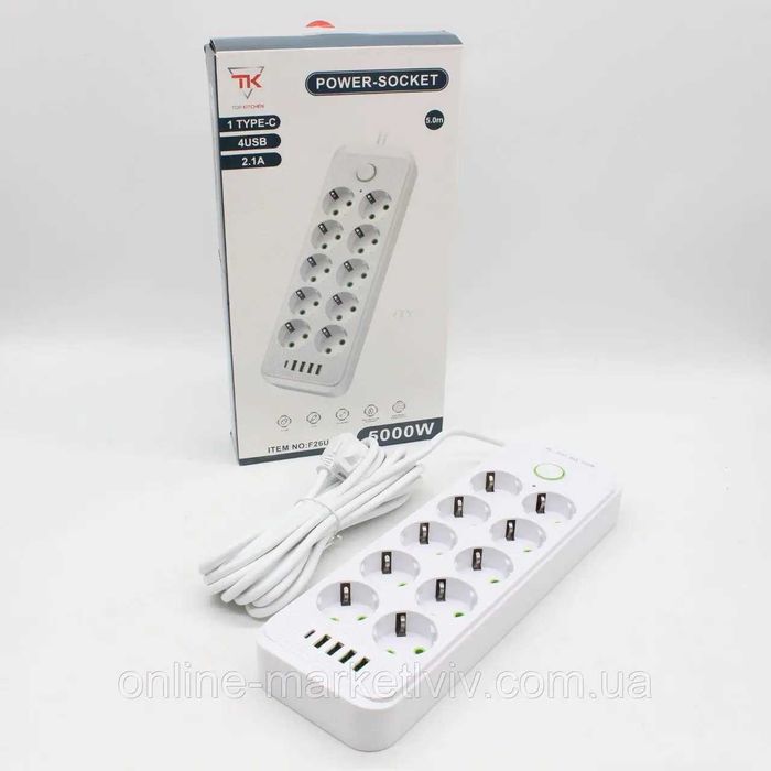 Удлинитель на 10 розеток и 4 USB сетевой фильтр переноска 5м, есть опт