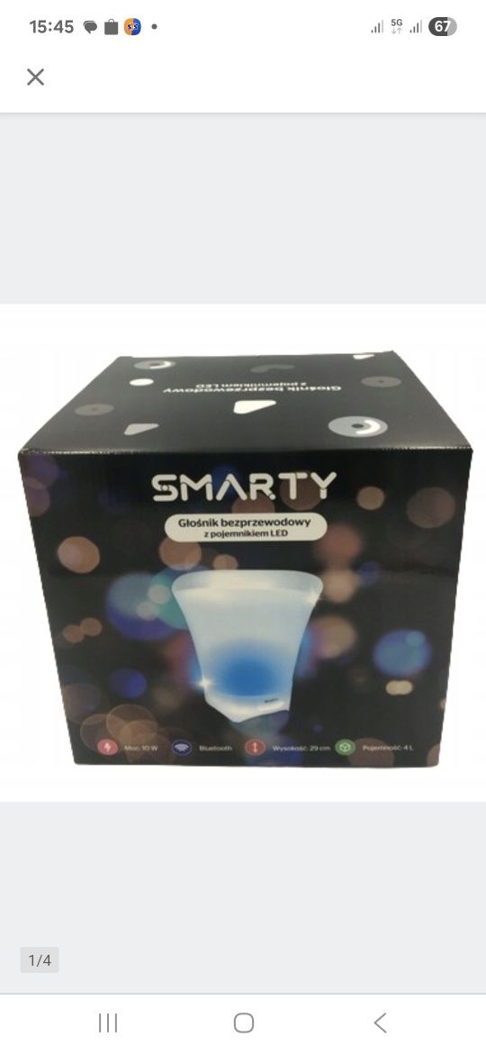 Smarty Głośnik bezprzewodowy z pojemnnikiem LED 10W 4L 29cm