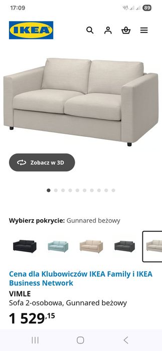 Sofa VIMLE IKEA dwuosobowa kanapa
Sofa 2-osobowa, Gunnared beżowy
Sofa