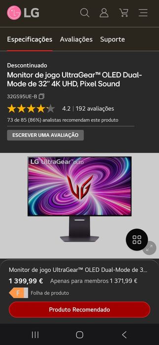 ***Oportunidade*** LG 32GS95UE-B OLED 32” – Dual Mode 4K 240Hz -480 Hz