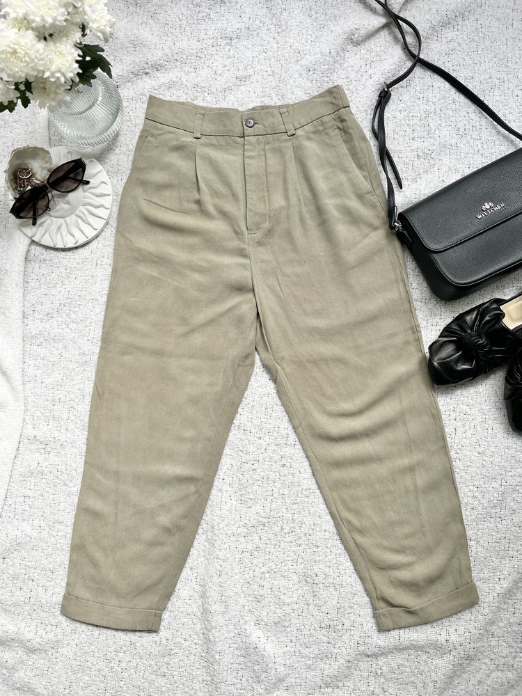 Spodnie cygaretki do kostek damskie z wysokim stanem zara khaki xs
