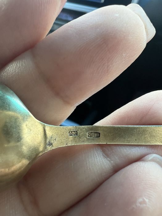 Ложки серебро 875 пробы с эмалью и позолотой очень режкий декор
