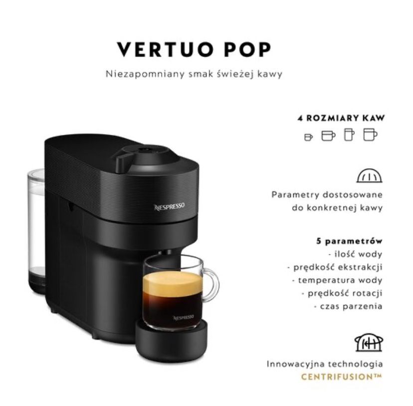 Nespresso Vertuo POP ekspres czarny Nowy + 12 kaw