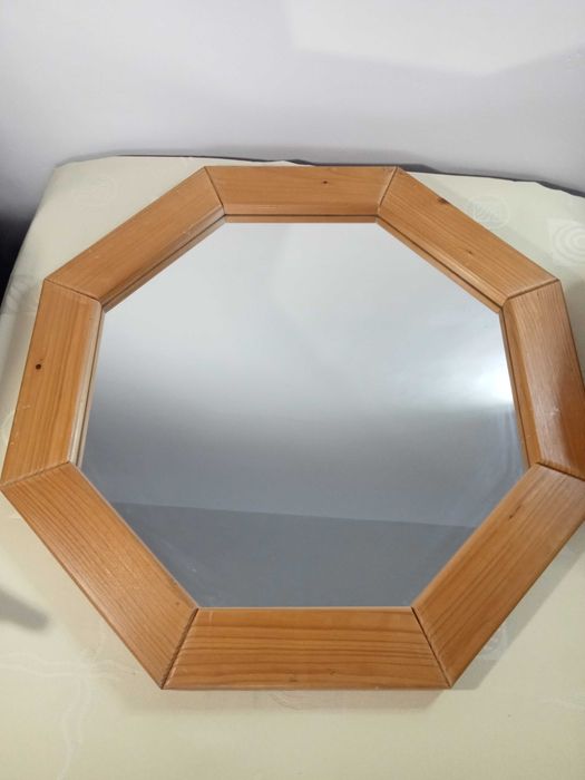 lustro ośmiokątne w drewnianej oprawie solidne