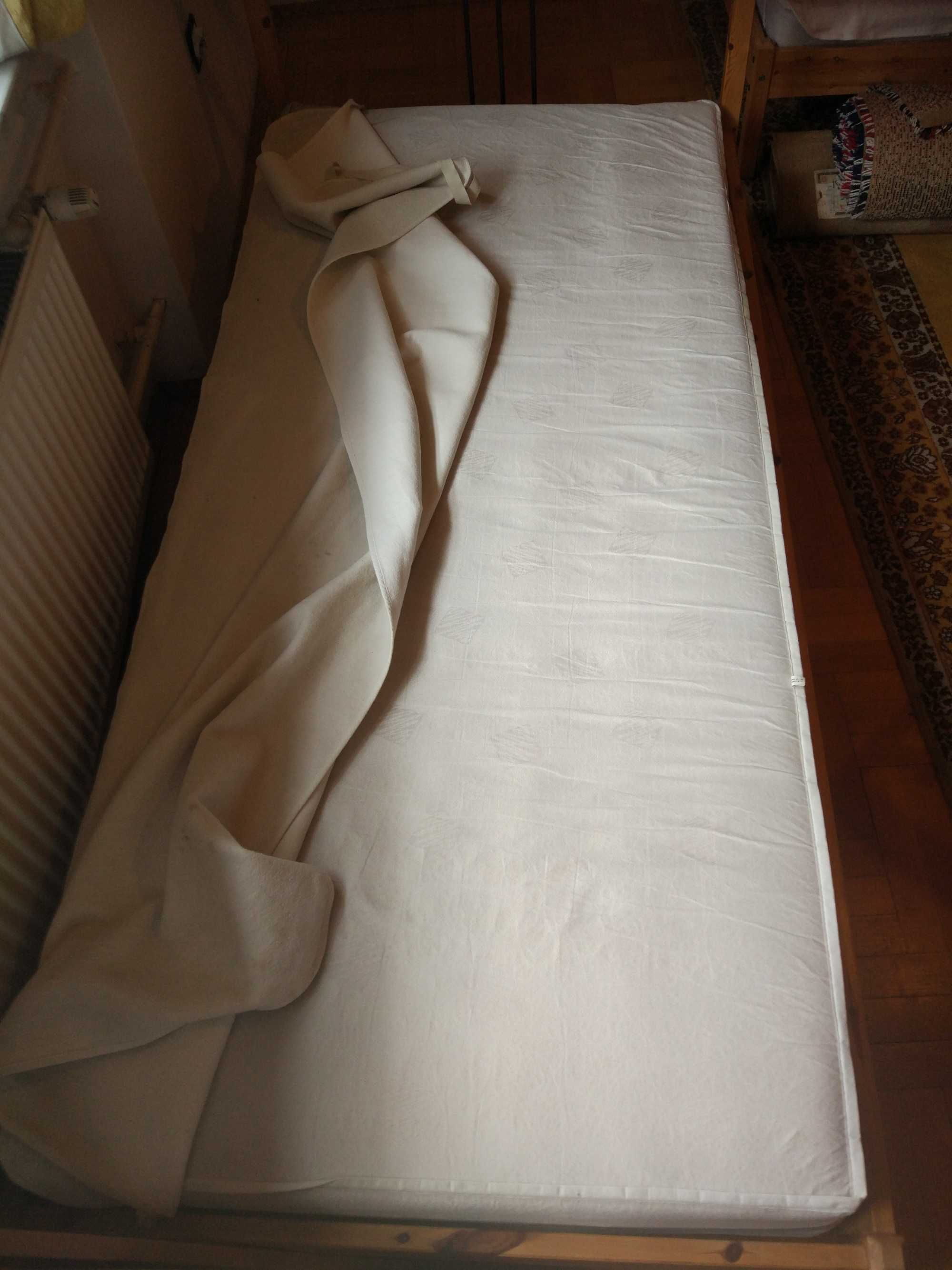 Wygodne łóżko drewniane 95x205, rama IKEA, super materac Recticel