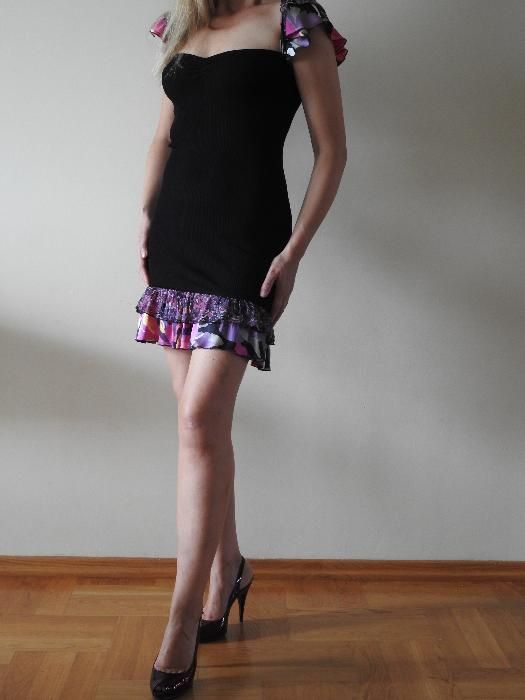 BEBE sukienka mini 150$ oryginal USA, jedwabne rekawy!
