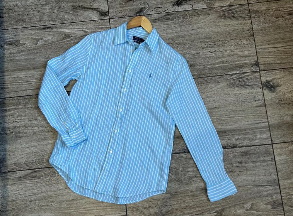 Damska Koszula Lniana Polo Ralph Lauren Relaxed Fit Len Błękitna roz S