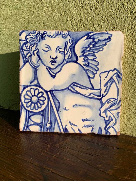 Azulejo Artesanal - Anjo pintado à mão
