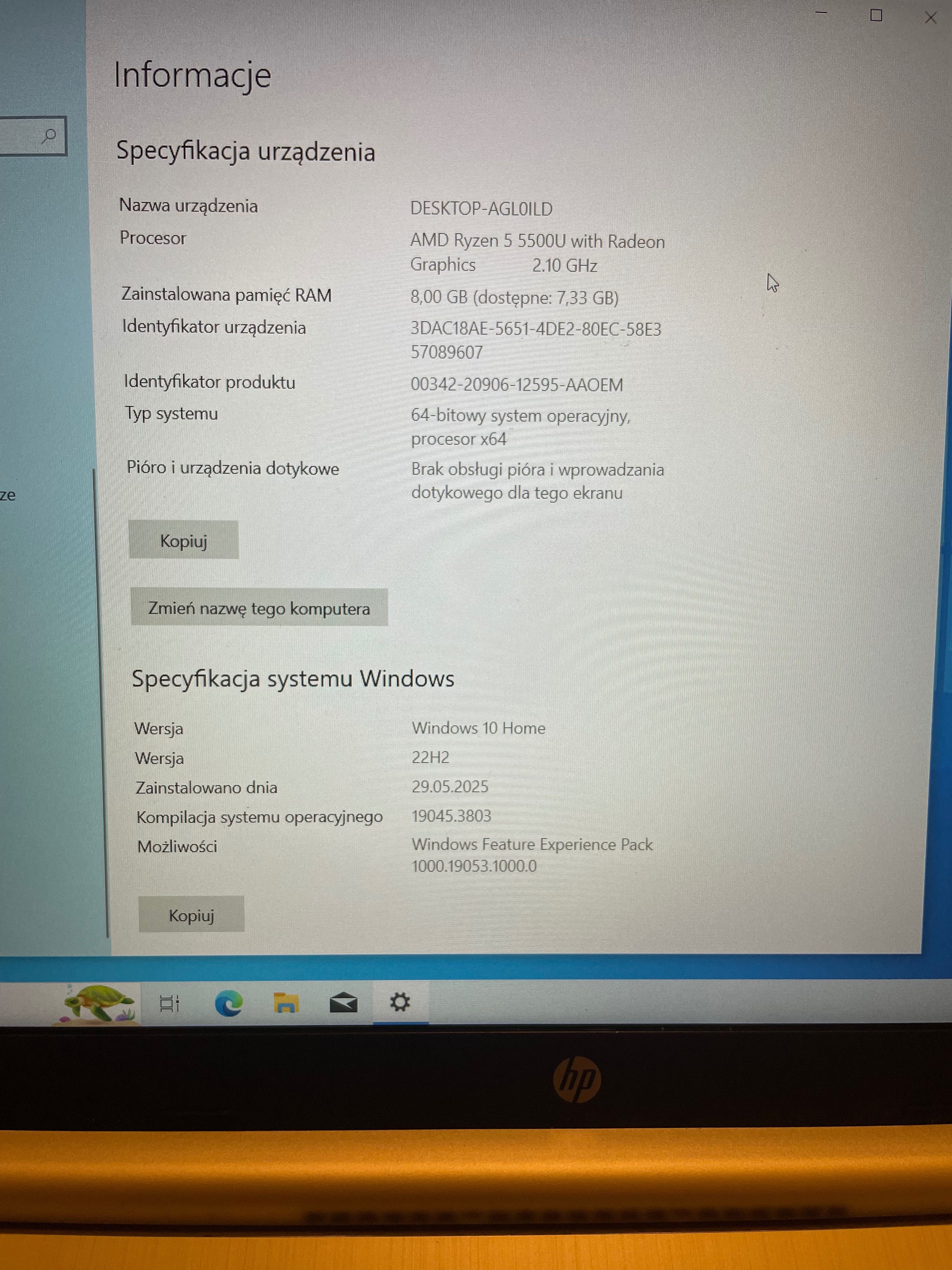 laptop HP 15s Ryzen 5, 8GB RAM, SSD 512GB do pracy i nauki