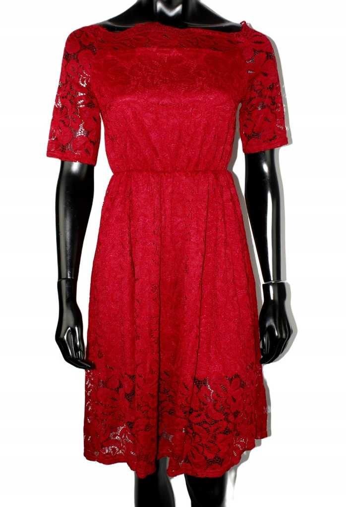 Czerwona rozkloszowana sukienka elegancka M 38