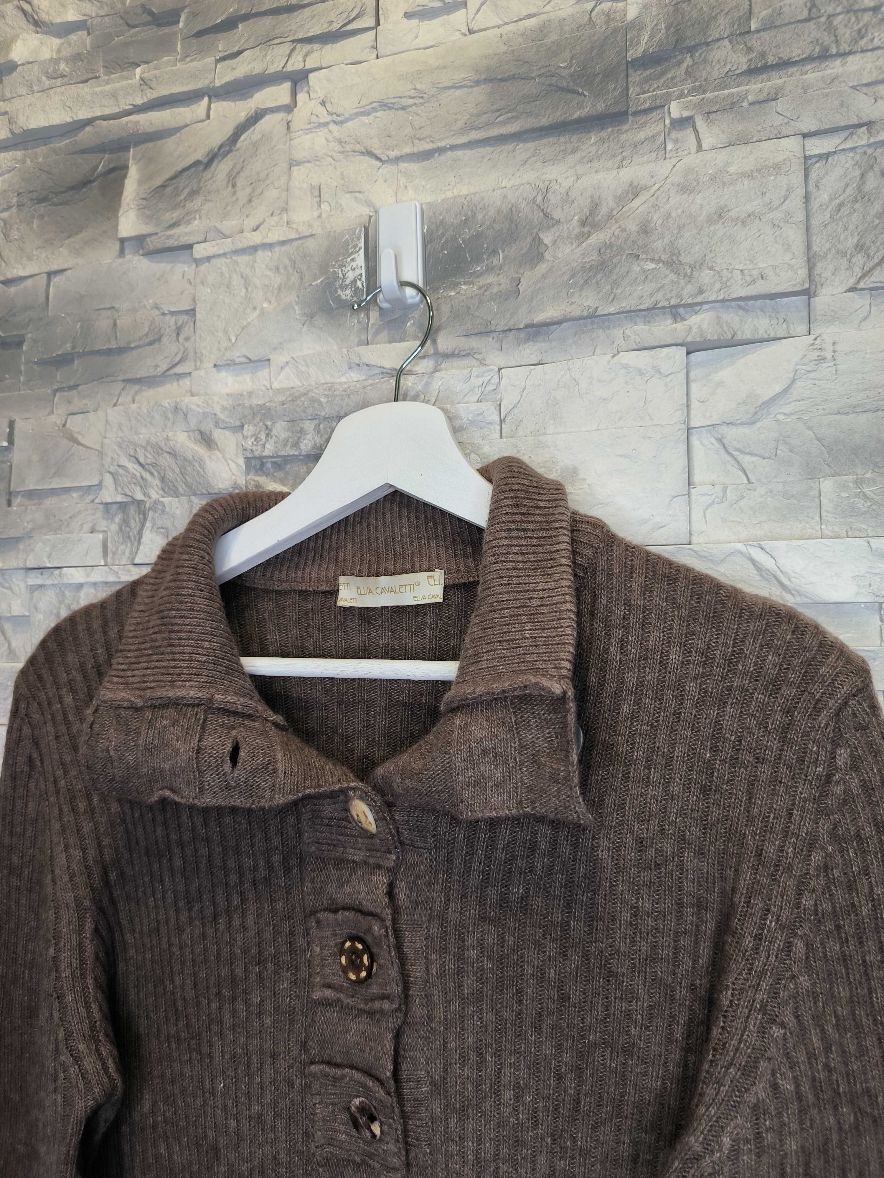 Sweter Kardigan Elisa Cavaletti Wełniany Kaszmir Wełna Brąz
