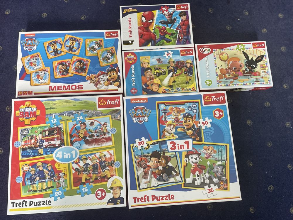 Puzzle Psi Patrol + Strażak Sam + gra memo – puzzle dla dzieci