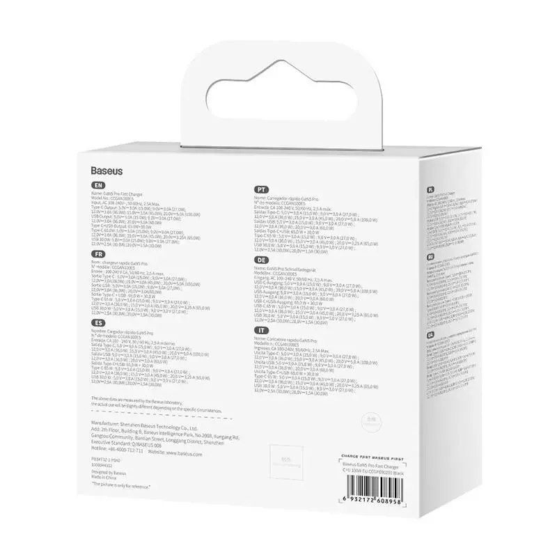 baseus gan5 pro nástěnná nabíječka, usb-c usb, 100w kabel (černý)