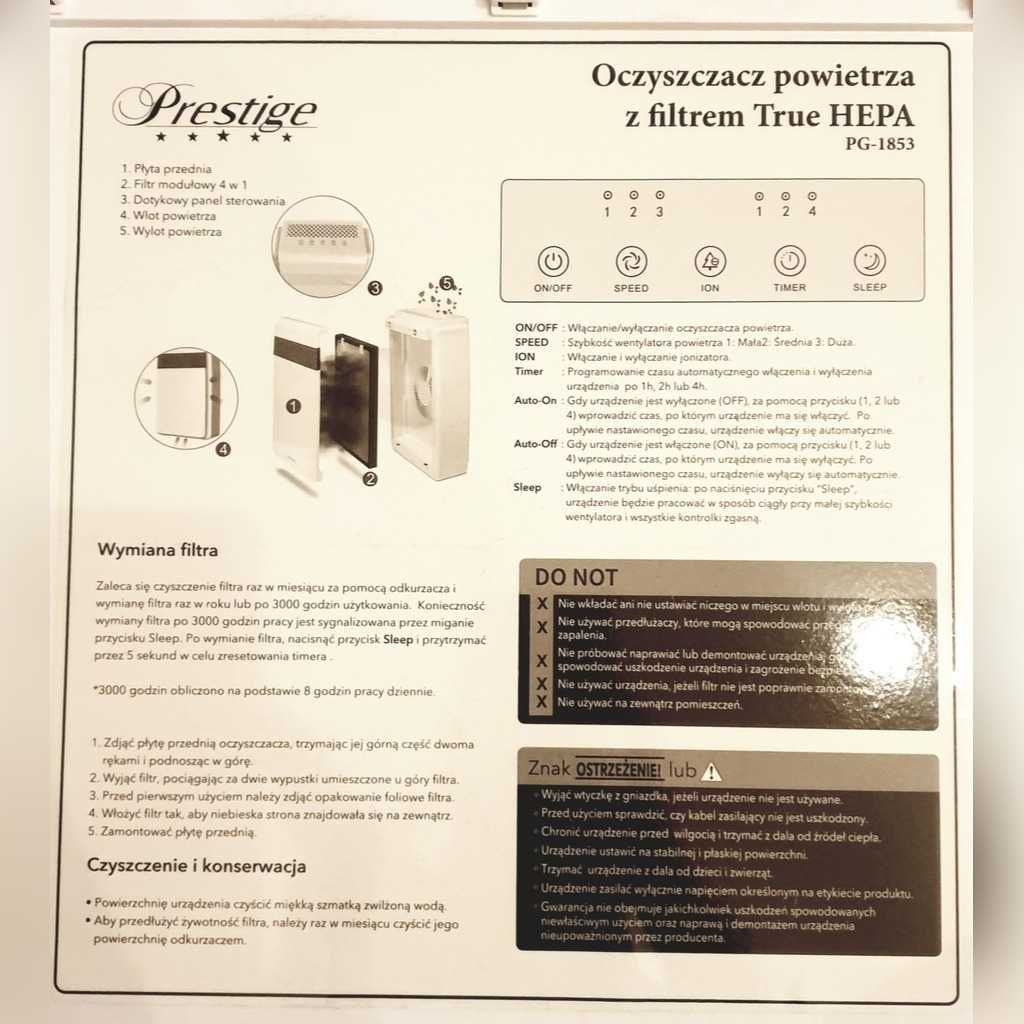 Oczyszczacz Powietrza Prestige True HEPA PG-1853