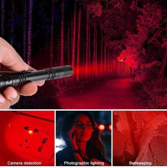 Тактический мини фонарик в виде ручки с красным светом.