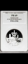 Moneta srebrna 100000 zł 1990 Solidarność mała gruba,piękna, mennicza