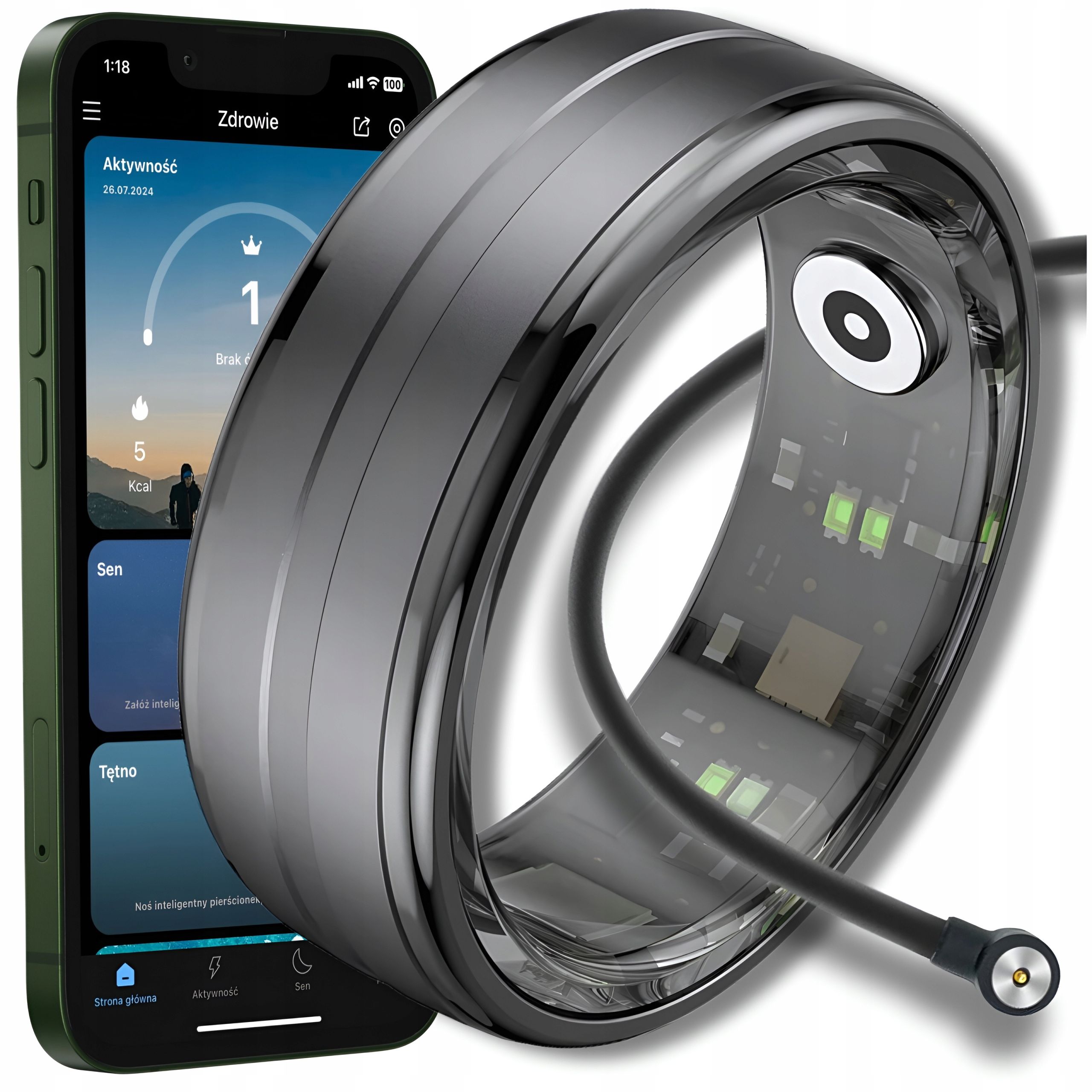 Smart Ring Inteligentny Pierścionek Tętno Sen Rozmiar 16 Smartring