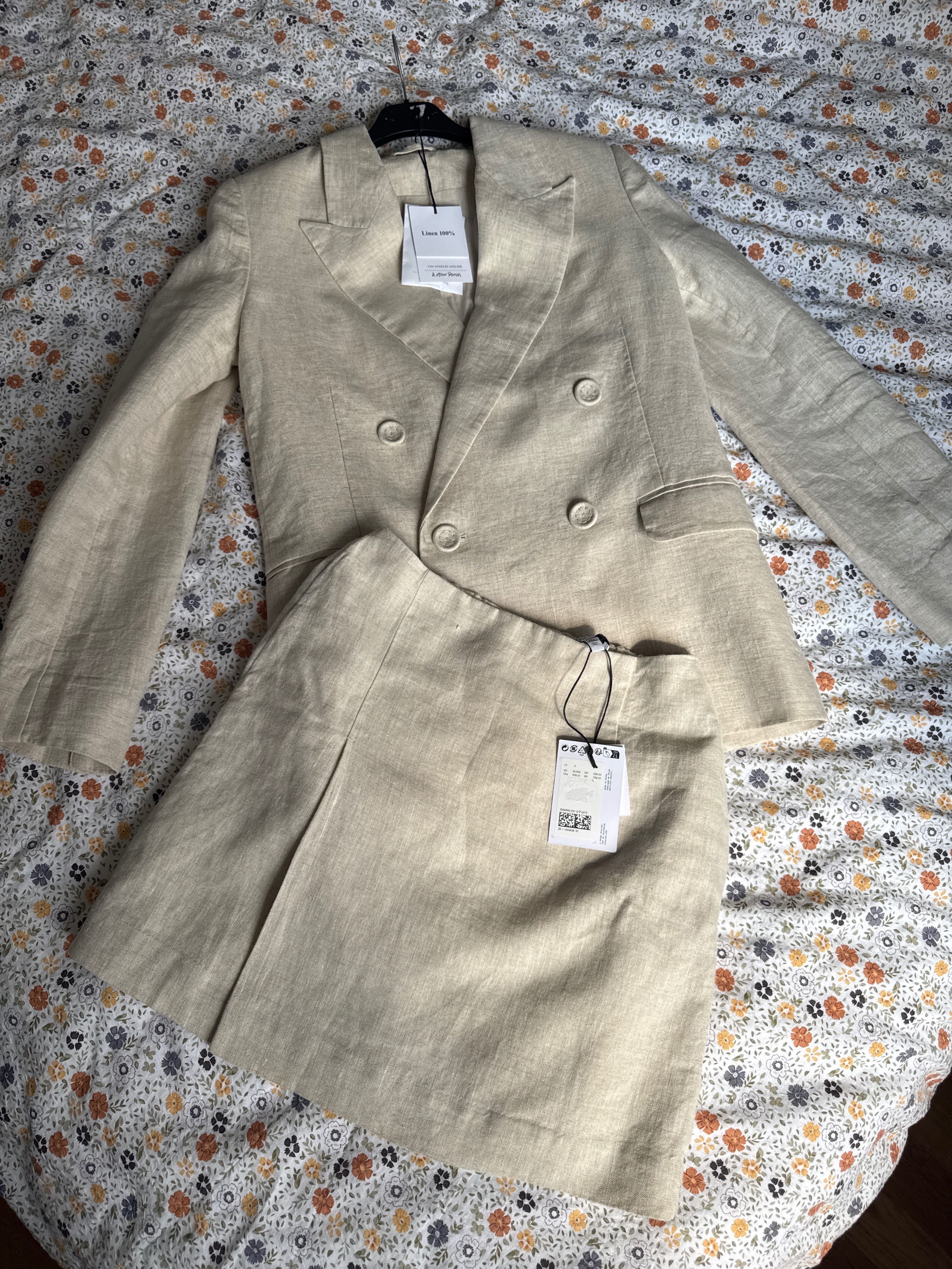 Elegancki komplet lniany — spódnica i marynarka, nowy