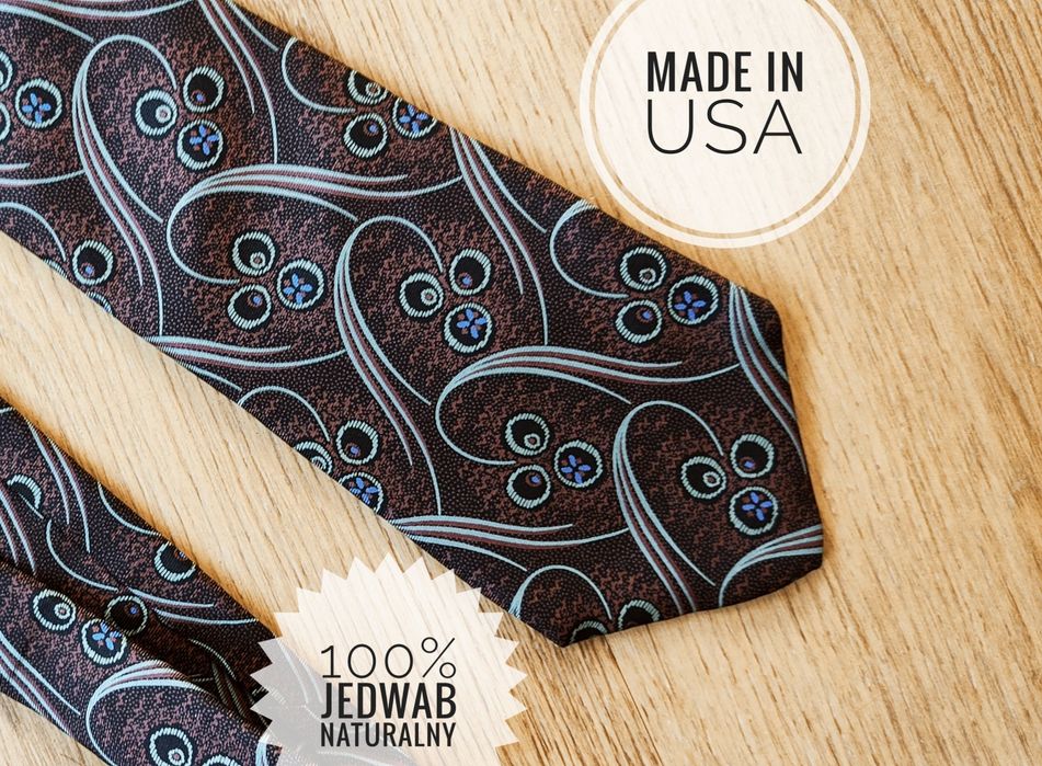 Retro Design Studios jedwabny krawat made in USA z jedwabiu naturalneg