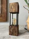 Lampa loft drewniana vintage 42 cm – stojąca, industrialna, LED