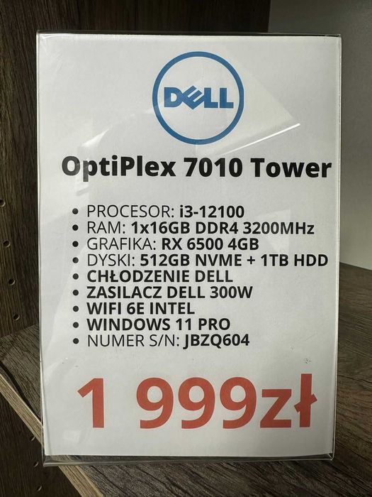 Komputer Dell OptiPlex 7010 Tower I3-12100/1x16GB/512GB+1TB gwarancja