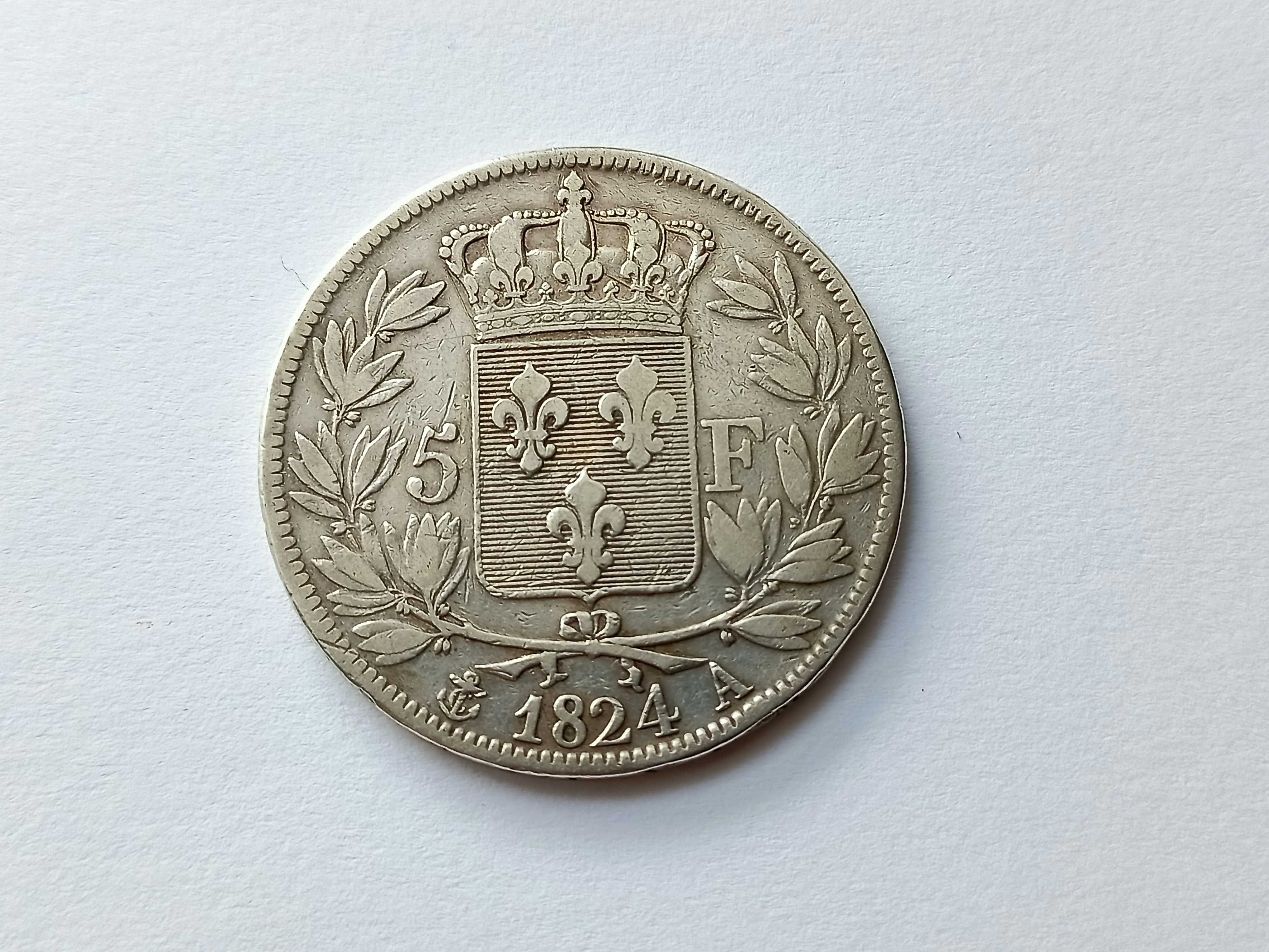 5 Franków 1824 A Francja Ludwik XVIll oryginał Srebro