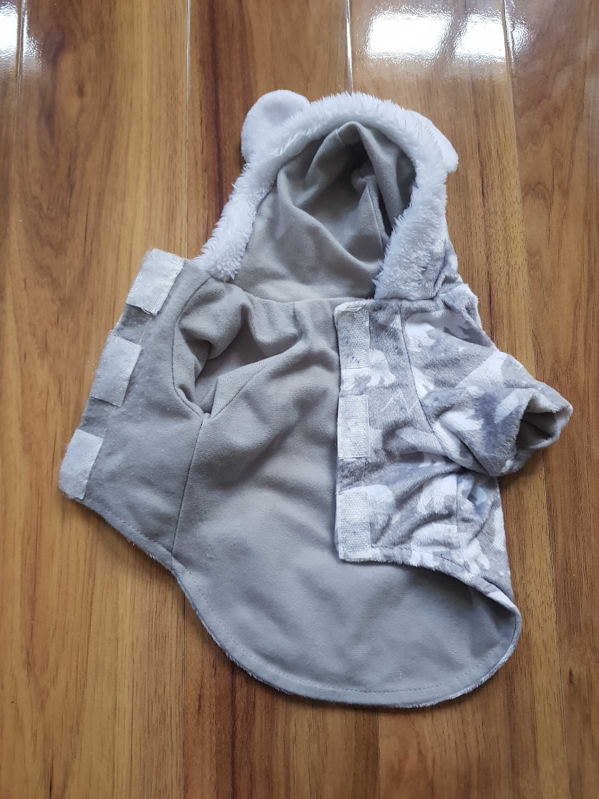 Szara ciepła bluza z kapturem i uszkami misia dla pieska S Primark
