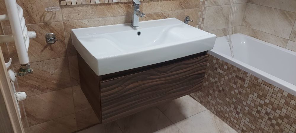 Umywalka z szafką 48x48x 90cm, umywalką, baterią,  brąz castorama