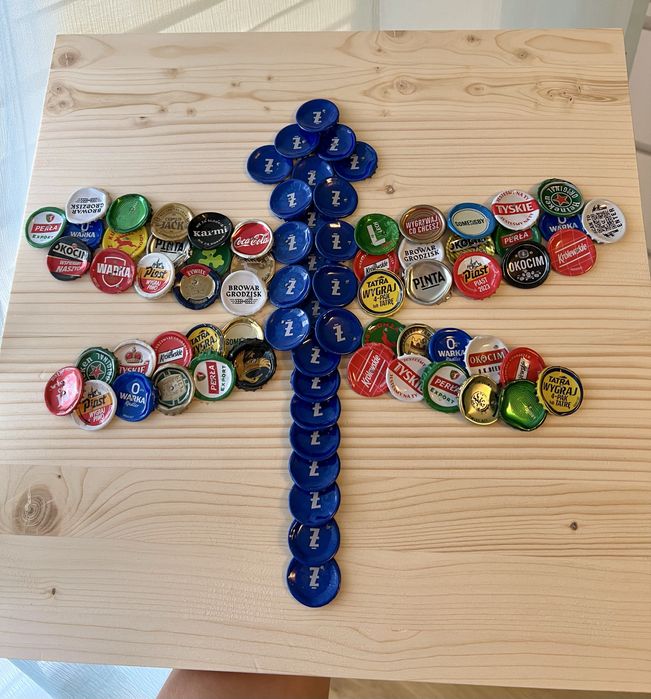 Handmade Sztuka z kapsli 40x40 Ważka na ścianę