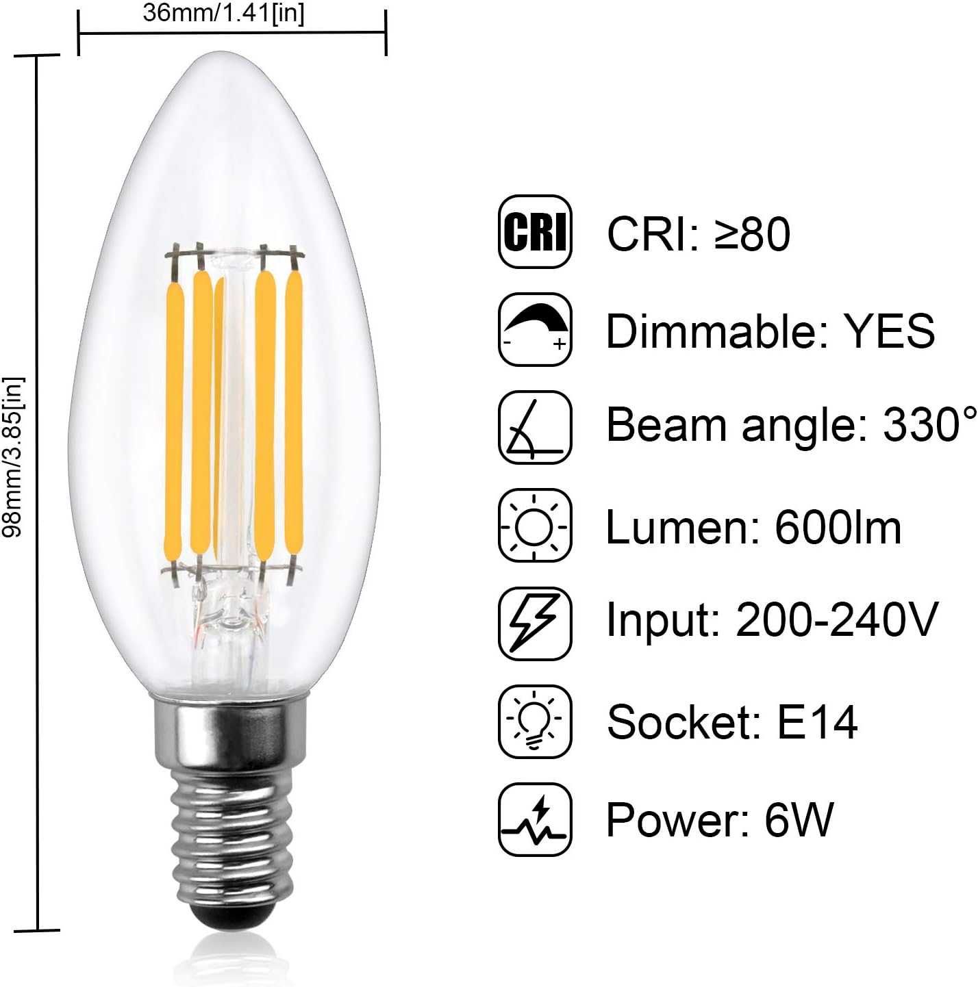 Klarlight 6W E14 Żarówka świecowa LED Możliwość przyciemniania Ciepła