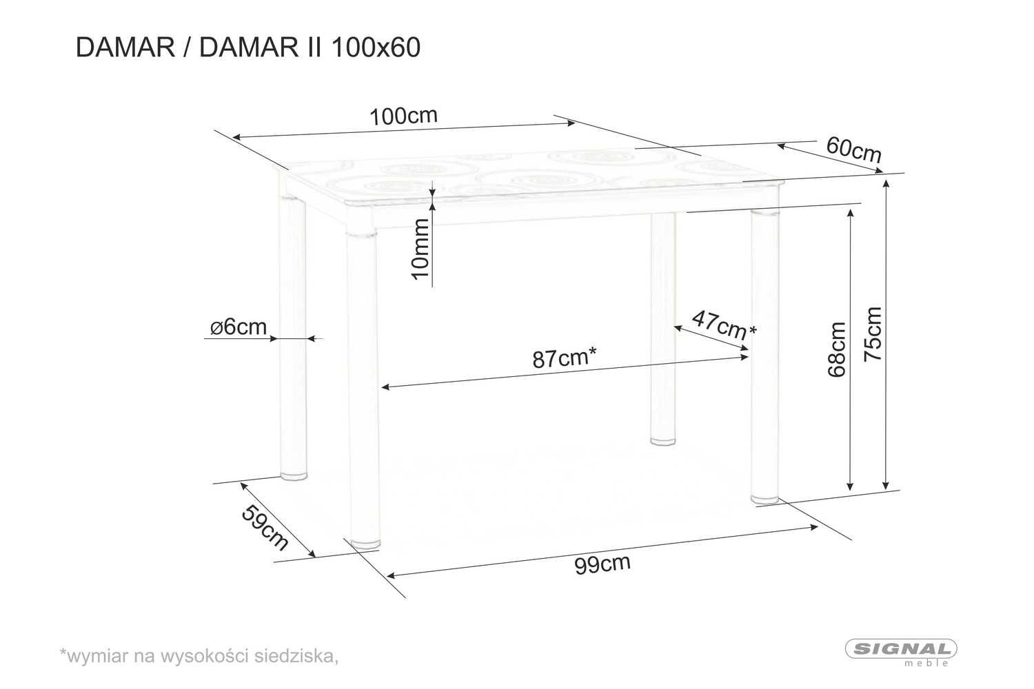 Stół szklany blat czarny DAMAR II czarny z wzorem 100x60 nogi chrom