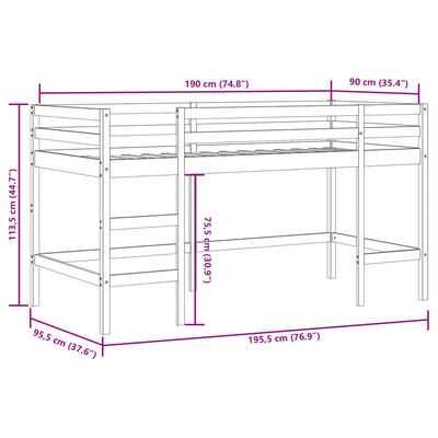 NOVO - Cama alta p/ criança c/ escada 90x190 cm pinho maciço