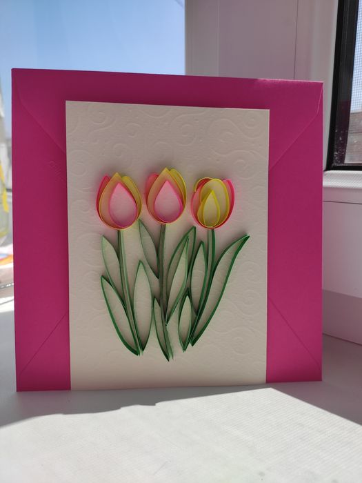 Открытка ручной работы в технике квиллинг