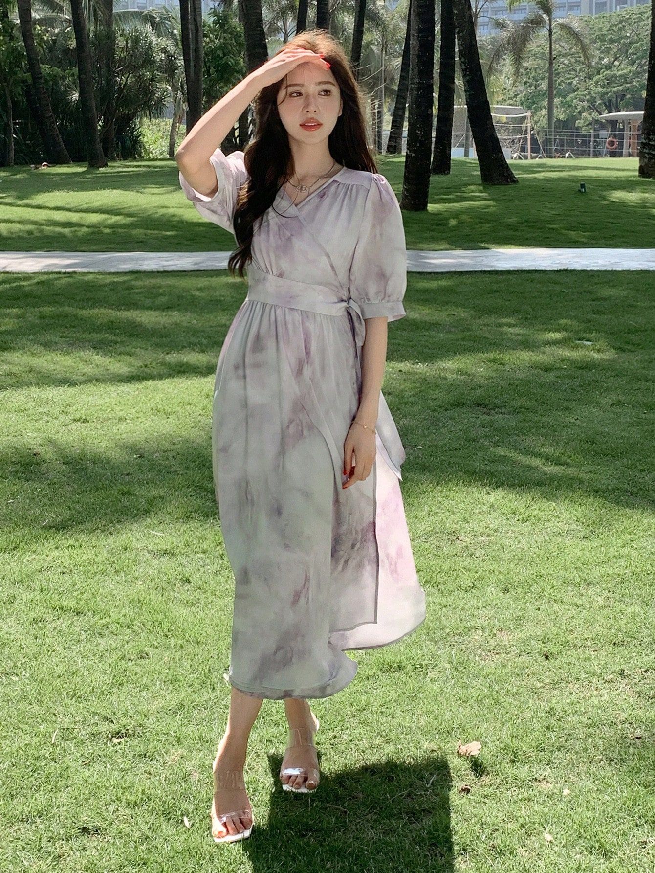 Sukienka Koktajlowa Kopertowa Maxi Tie Dye Bufiaste Rękawy Dazy Xl 42