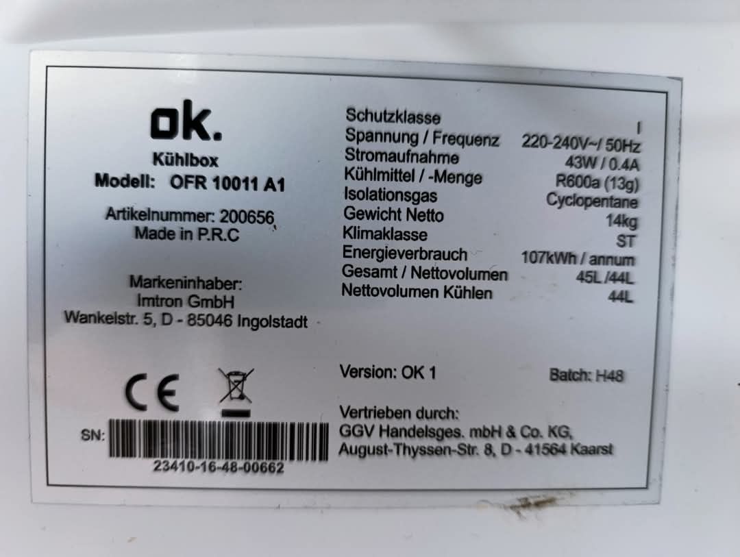 Chłodziarka OK - MODEL OFR10011A1. Sprawna.