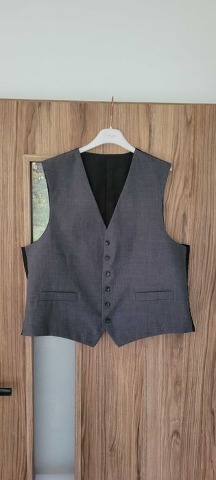 Szara wełniana kamizelka garniturowa męska r L